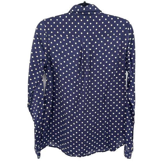 BIRDS OF PARADIS BY TROVATA Blue Semisheer Polka Dot Button Down Blouse Size S - Picture 5 of 6